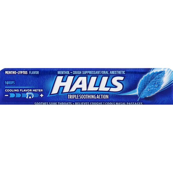 Cold, Flu & Allergy Halls Relief Mentho-Lyptus Cough Suppressant Oral Anesthetic Menthol Drops hero