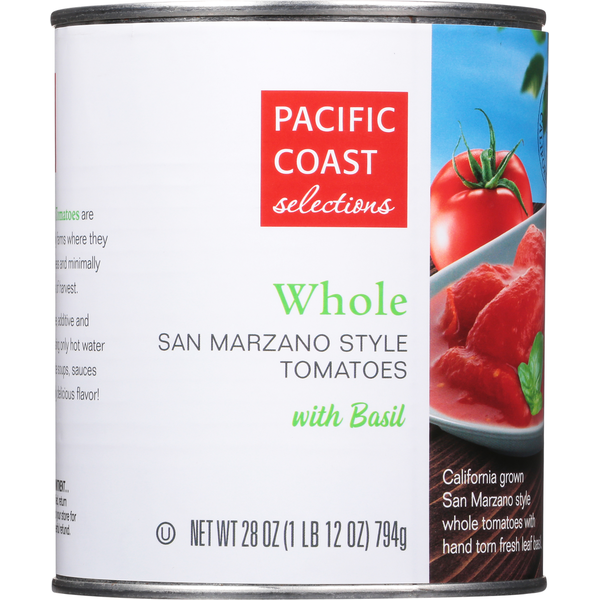 Canned & Jarred Vegetables PACIFIC COAST selections Tomatoes with Basil, San Marzano Style, Whole hero