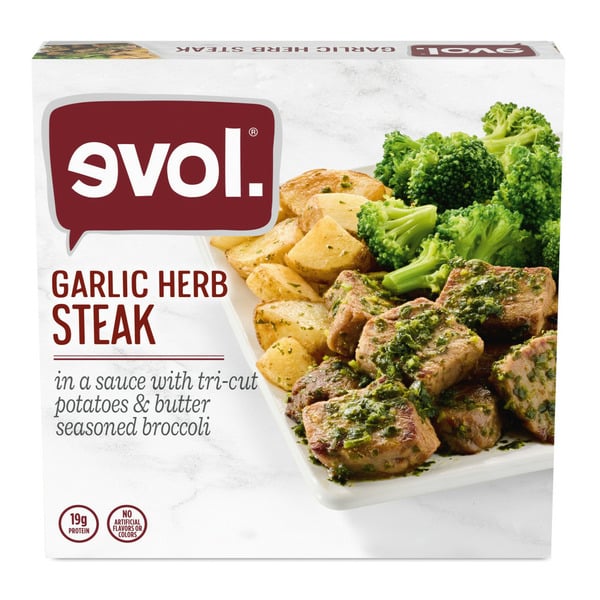 Frozen Breakfast Evol Garlic Herb Steak Frozen Meal hero