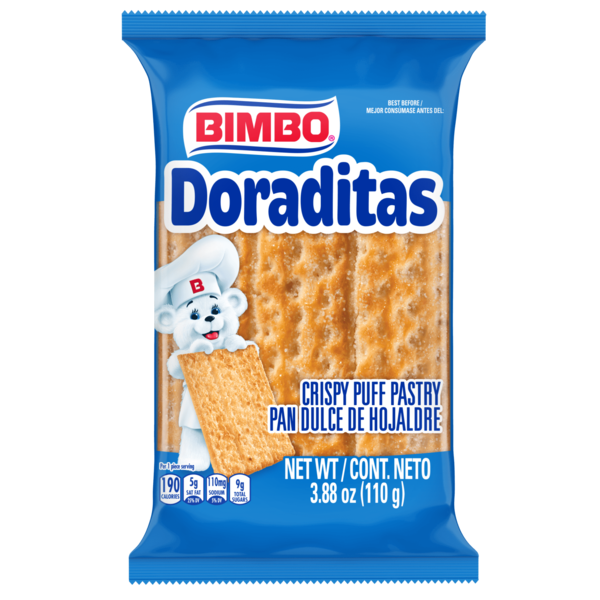 Breakfast Bakery Bimbo  Doraditas, 3 count, Sugared Crispy Puff Hojaldre Pastry hero