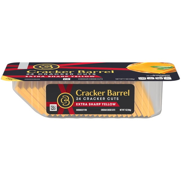 Packaged Cheese Cracker Barrel Cracker Cuts Extra Sharp Yellow Cheddar Cheese Slices, 24 ct Tray hero