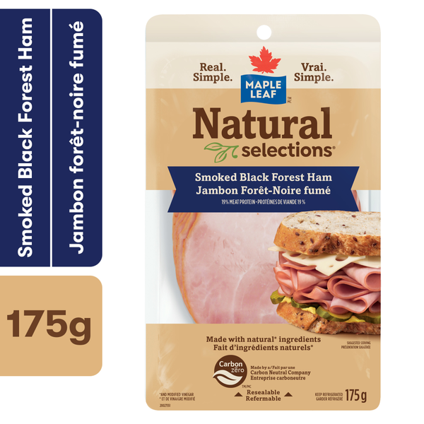 Lunch Meat Maple Leaf Natural Selections Sliced Black Forest Deli Ham, Smoked hero