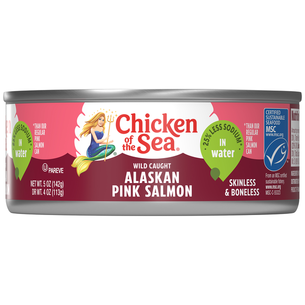 Canned Meat & Seafood Chicken of the Sea Alaskan Pink Salmon, 25% Less Sodium, Skinless & Boneless, Wild-Caught hero