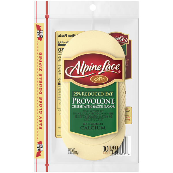 Packaged Cheese Alpine Lace 25% Reduced Fat Provolone Cheese with Smoked Flavor hero