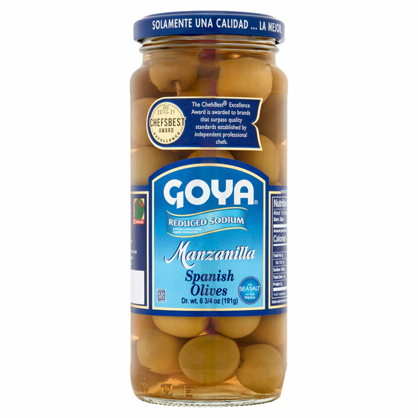 Pickles, Peppers & Olives Goya Reduced Sodium Manzanilla Spanish Olives hero