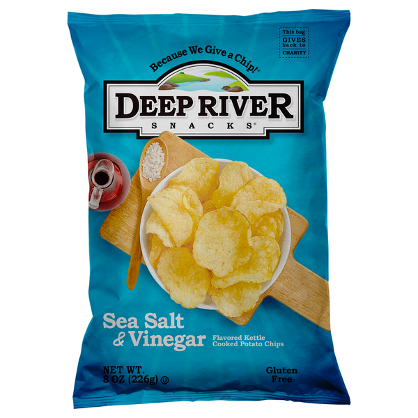 Potato Chips,Tortilla & Pretzels Deep River Snacks Potato Chips, Sea Salt & Vinegar Flavored, Kettle Cooked hero