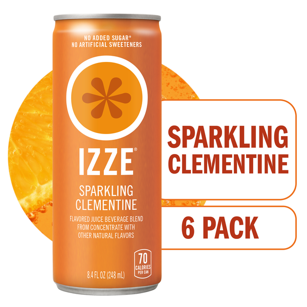 Juice & Nectars IZZE Sparkling Juice Beverage Blend, Clementine, No Sugar Added, 8.4 FL OZ, 6 Cans hero