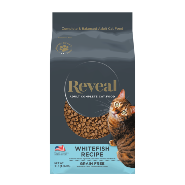 Reveal Natural Cat Food Complete & Balanced Dry Whitefish Recipe hero