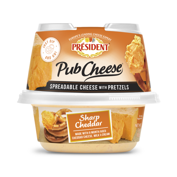 Specialty Cheeses Président President Pub Cheese Sharp Cheddar with Pretzels hero