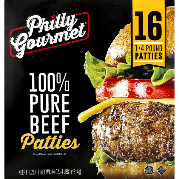 Frozen Meat & Seafood Philly Gourmet Patties, 100% Pure Beef, 1/4 Pound hero