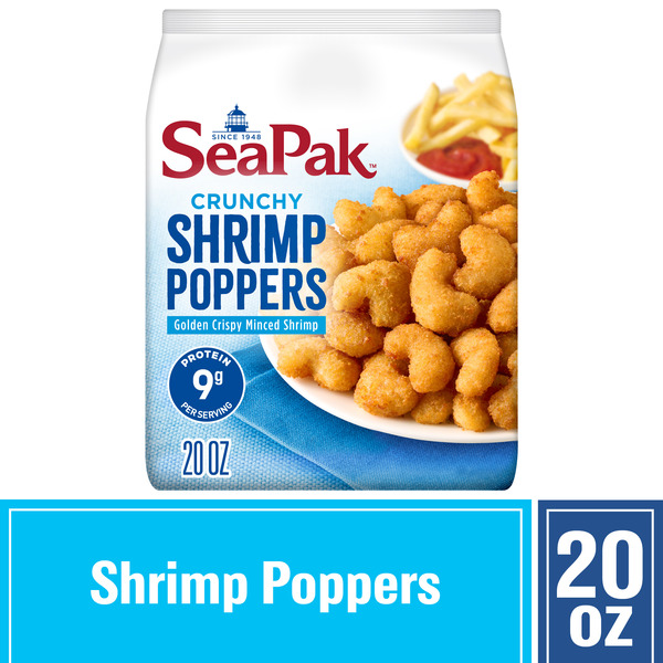 Frozen Seafood SeaPak Shrimp Poppers with Oven Crispy Breading, Frozen Seafood Snack hero