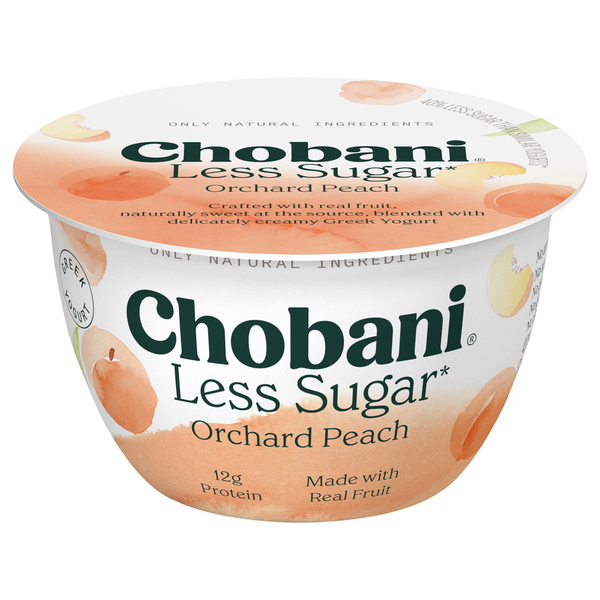 Yogurt Chobani Yogurt, Greek, Less Sugar, Reduced Fat, Orchard Peach hero