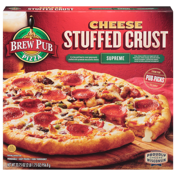 Frozen Pizza Brew Pub Pizza Pizza, Cheese Stuffed Crust, Supreme hero