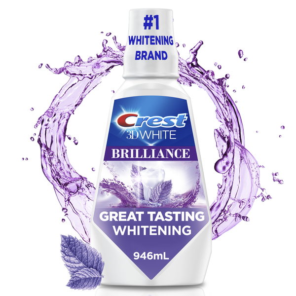 Oral Hygiene Crest 3D White Brilliance Alcohol Free Whitening Mouthwash, Clean Mint hero