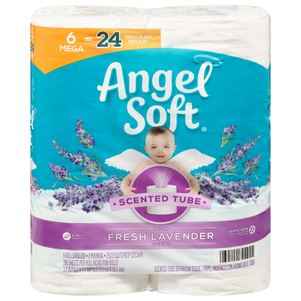 Paper Goods Angel Soft Bathroom Tissue, Fresh Lavender Scent, Scented Tube, Mega Rolls, 2-Ply hero