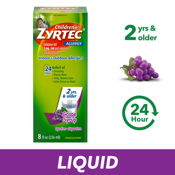 Cold, Flu & Allergy ZYRTEC Children's 24 Hour Allergy Relief Syrup, Grape Flavor hero