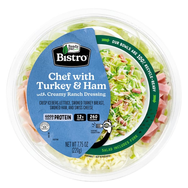 Packaged Vegetables & Fruits Ready Pac Bistro Chef with Turkey & Ham Salad Bowl with Creamy Ranch Dressing hero