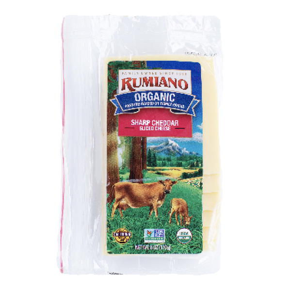 Packaged Cheese Rumiano Cheese Company Organic Sliced Sharp Cheddar, Non-GMO Cheese hero