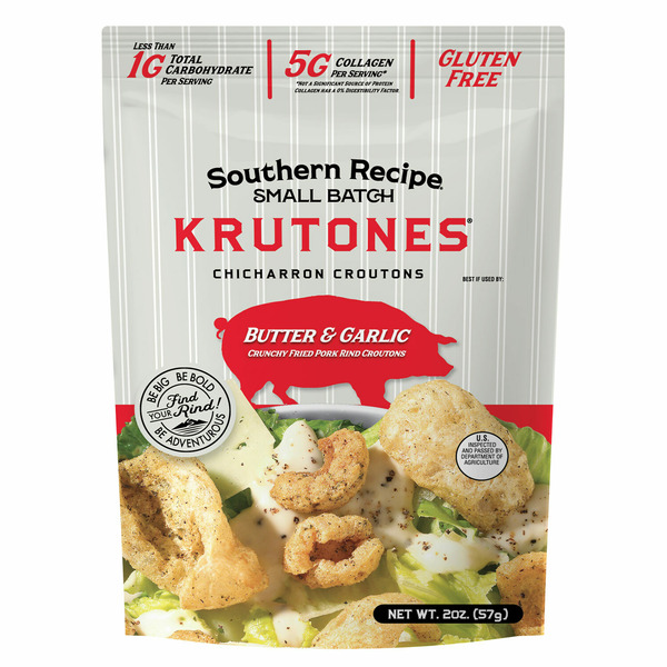 Salad Dressing & Toppings Southern Recipe Small Batch Krutones Butter & Garlic Chicharron Croutons hero