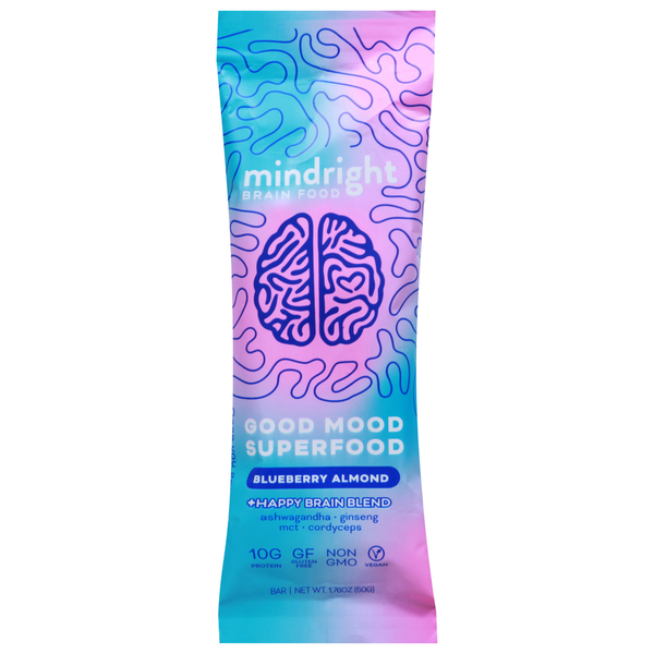 Vitamins & Supplements Mindright Bar, Blueberry Almond, +Happy Brain Blend hero