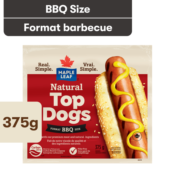 Hot Dogs, Bacon & Sausage Maple Leaf Natural Top Dogs BBQ Hot Dogs hero