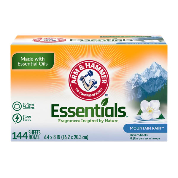 Laundry Arm & Hammer Essentials Mountain Rain Fabric Softener Sheets hero