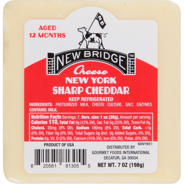 Packaged Cheese New Bridge Cheese, Sharp Cheddar, New York hero