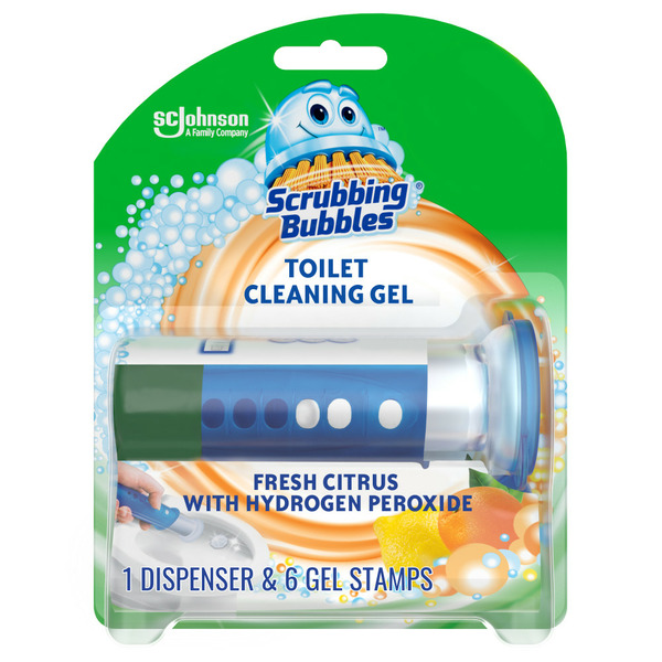 Cleaning Products Scrubbing Bubbles Fresh Gel Toilet Cleaning Stamp Dispenser with 6 Gel Stamps, Citrus Scent hero