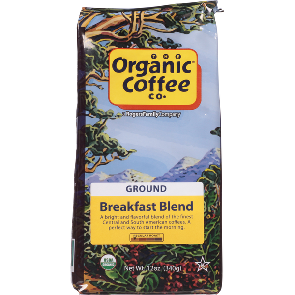 Coffee Grounds and Whole Beans THE ORGANIC COFFEE COMPANY Coffee, Ground, Regular Roast, Breakfast Blend hero