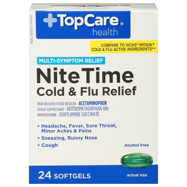 Cold, Flu & Allergy TopCare Cold & Flu Relief, NiteTime, Multi-Symptom Relief, Softgels hero