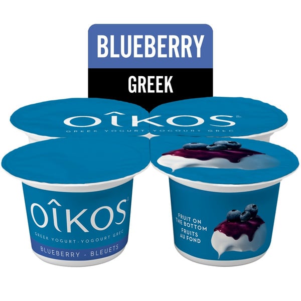 Yogurt Oikos Greek Yogurt, Blueberry Flavour, Fruit On The Bottom, 2% M.F. hero