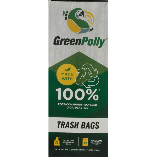 GreenPolly Trash Bags, Drawstring, 13 Gallon hero