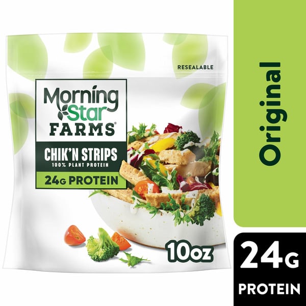 Poultry Counter MorningStar Farms Meal Starters Chik'n Strips, Vegan Plant Based Protein, Frozen Meal Starter, Original hero