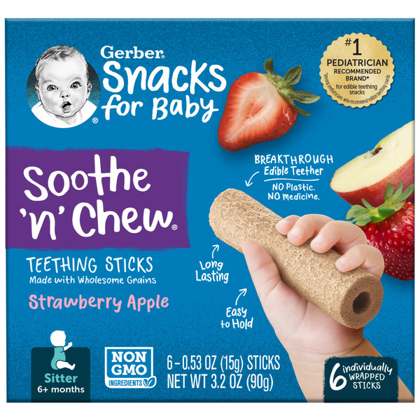 Baby Accessories Gerber Teething Sticks Strawberry Apple Box hero