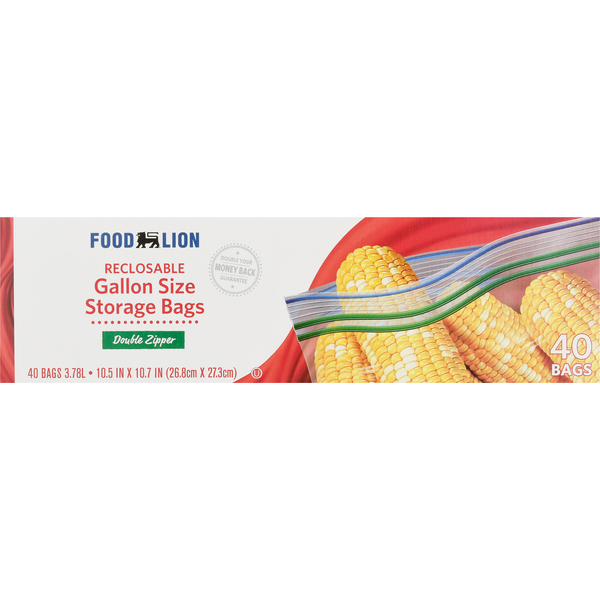 Food Wraps & Storage Food Lion Storage Bags, Reclosable, Double Zipper, Gallon Size hero