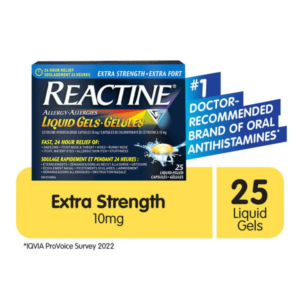 Muscles, Joints & Pain Relief REACTINE Extra Strength Allergy Cetirizine Hydrochloride 10 Mg Liquid Gel Capsules hero