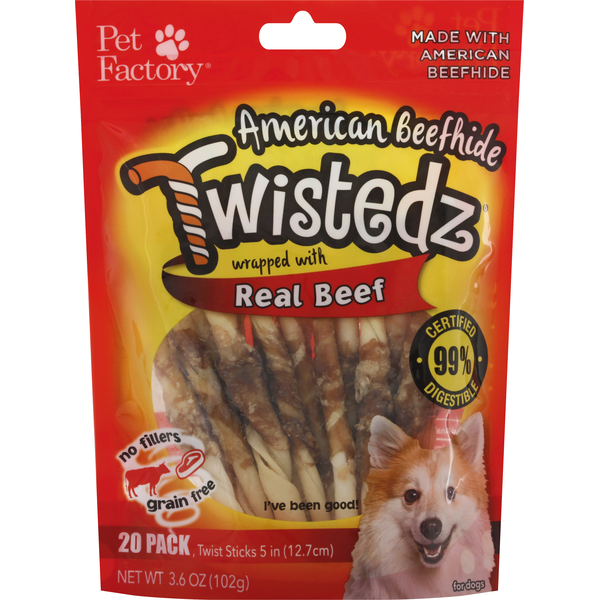 Dog Food & Care Pet Factory Beefhide, American, Beef, Twist Sticks, For Dogs, 20 Pack hero