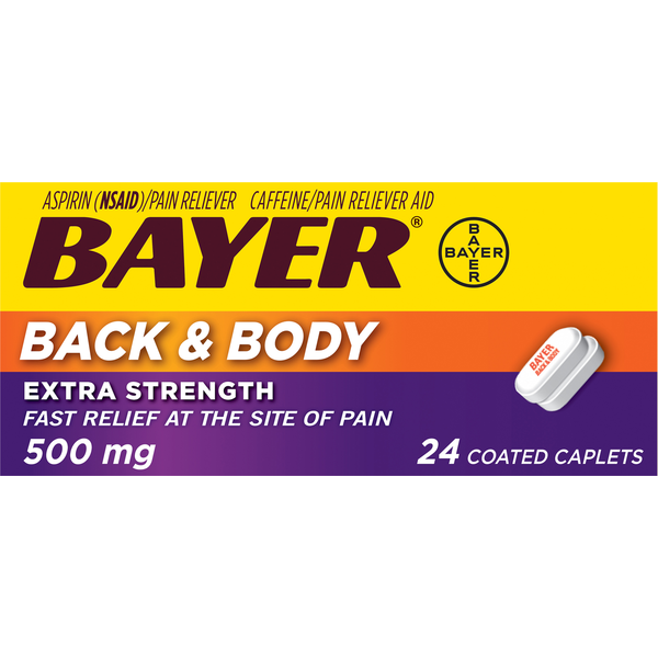 First Aid Bayer Aspirin, Extra Strength, 500 mg, Back & Body, Coated Caplets hero