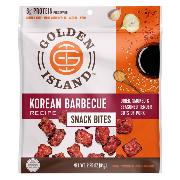 Golden Island Pork Snack Bites, Korean Barbecue, Meat Snacks hero