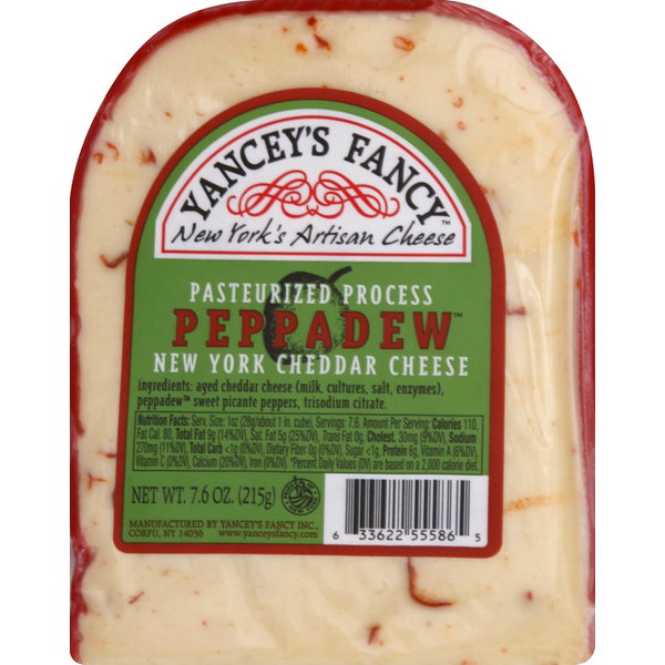 Specialty Cheeses Yancey's Fancy Cheddar Cheese, New York, Pasteurized Process, Peppadew hero