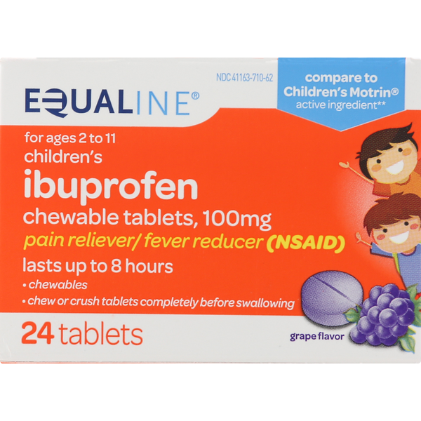 Cold, Flu & Allergy Equaline Ibuprofen, Children's, 100 mg, Chewable Tablets, Grape Flavor hero