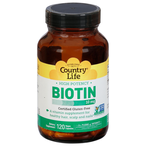 Vitamins & Supplements Country Life Biotin, High Potency, 10 mg, Vegan Capsules hero