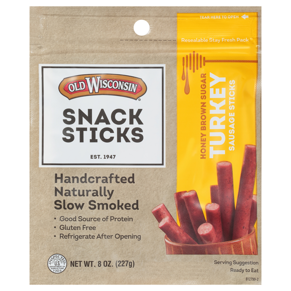 Hot Dogs, Bacon & Sausage Old Wisconsin Snack Sticks, Turkey, Honey Brown Sugar hero