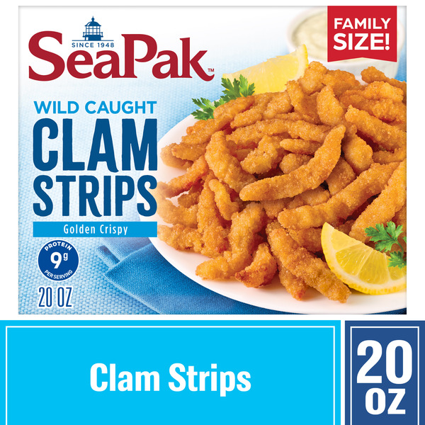 Frozen Seafood SeaPak Clam Strips in an Oven Crunchy Breading, Easy to Bake, Frozen hero