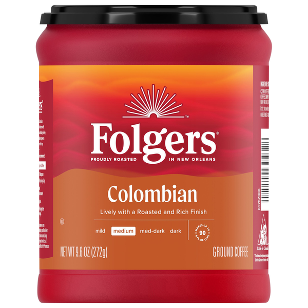 Coffee Folgers Coffee, Ground, Medium, Colombian hero