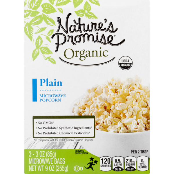 Popcorn & Jerky Nature's Promise Organic Plain Microwave Popcorn hero