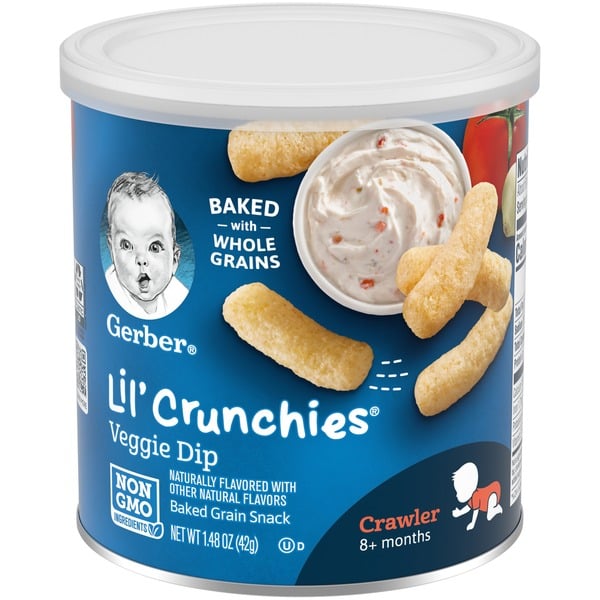 Baby Food & Formula Gerber Lil Crunchies Veggie Dip Puffs Canister hero