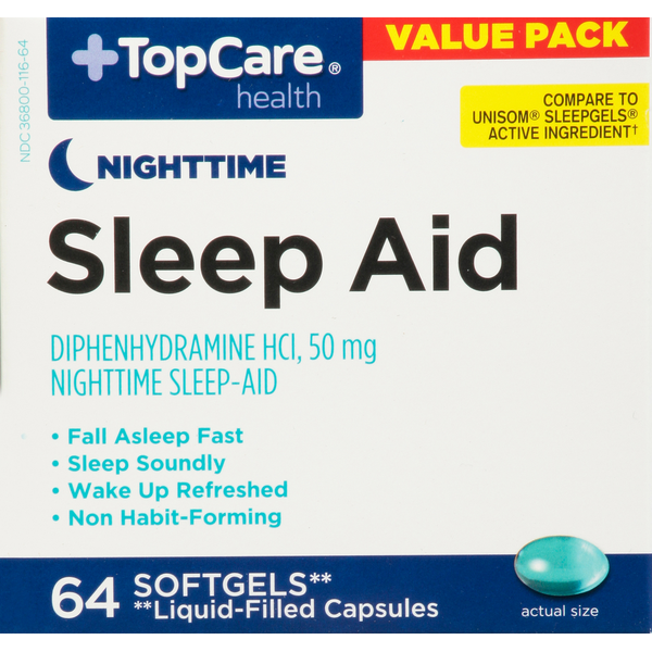 Stress & Sleep Aids TopCare Sleep Aid, 50 mg, Nighttime, Softgels hero