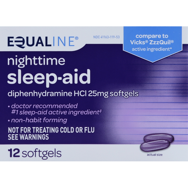 Stress & Sleep Aids Equaline Sleep Aid, Nighttime, 25 mg, Softgels hero