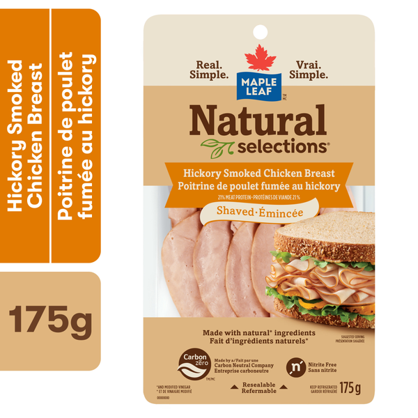 Lunch Meat Maple Leaf Natural Selections Shaved Deli Chicken Breast, Hickory Smoked hero